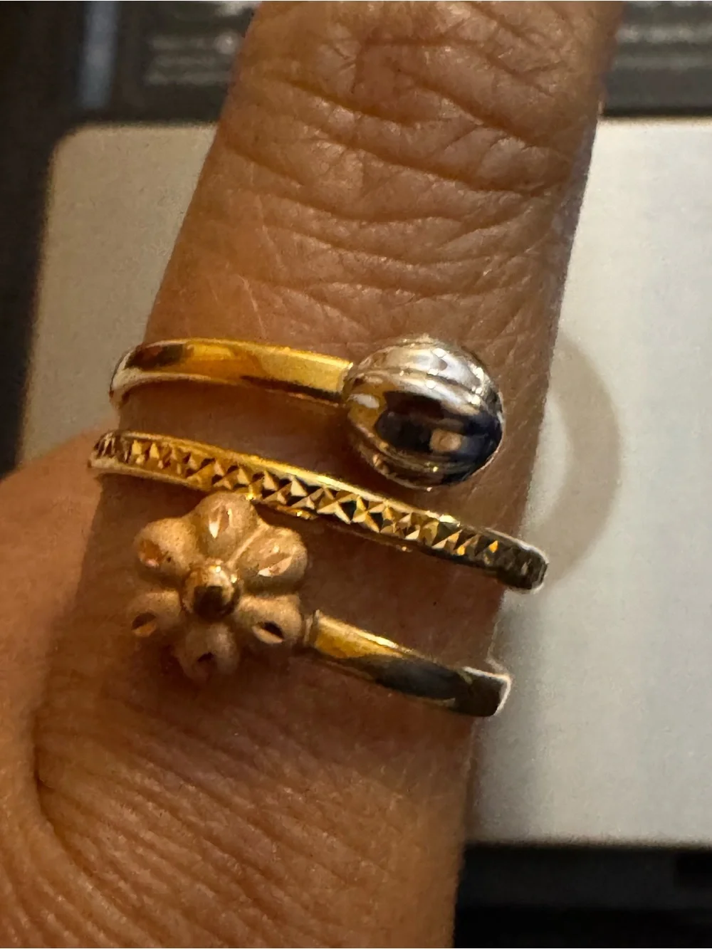 18K Real Gold and Silver Floral Stackable Rings - Women Jewelry